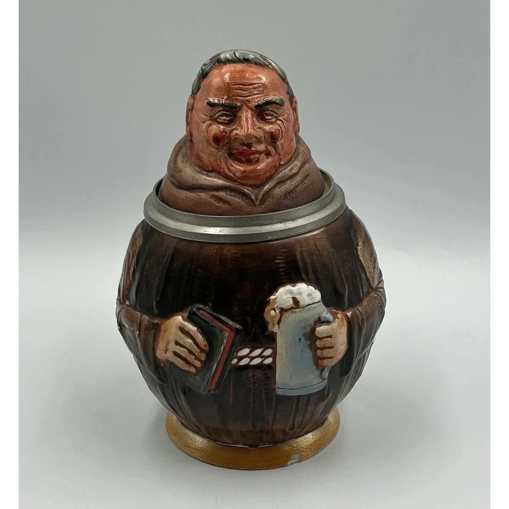 VTG Reinhold Merkelbach Germany‎ Lidded Stein Friar/Monk Holding Bible and Beer